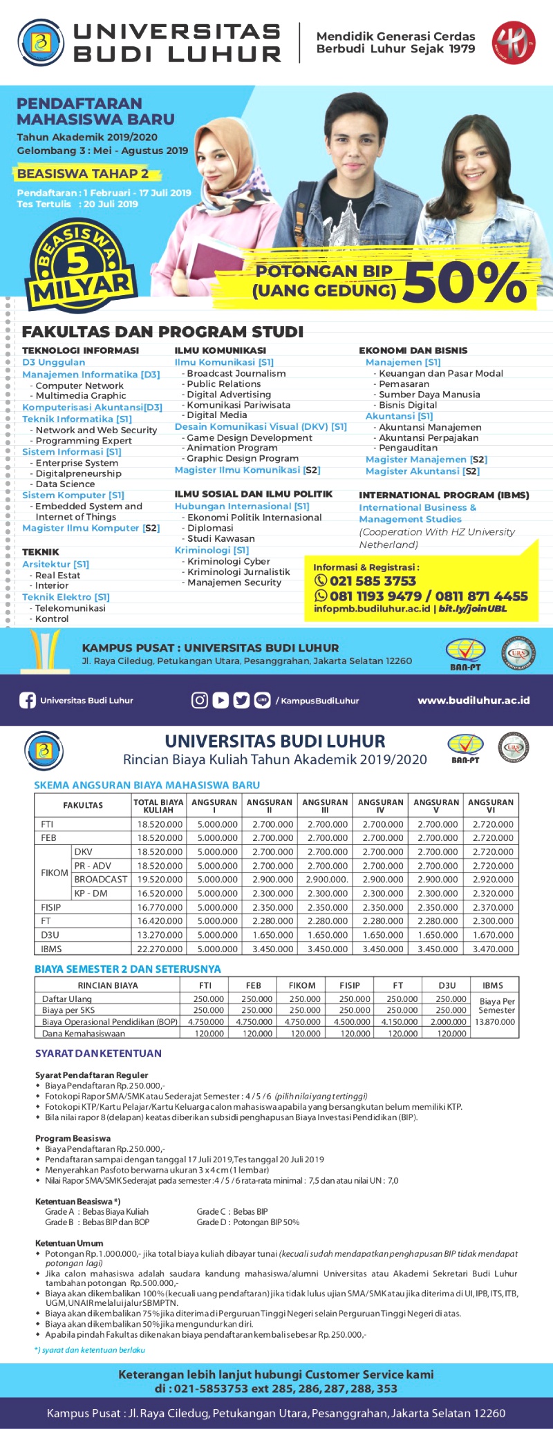 Rincian Biaya Pendaftaran Masuk Universitas Budi Luhur 2019 2020 Info Penerimaan Mahasiswa Baru Universitas Budi Luhur